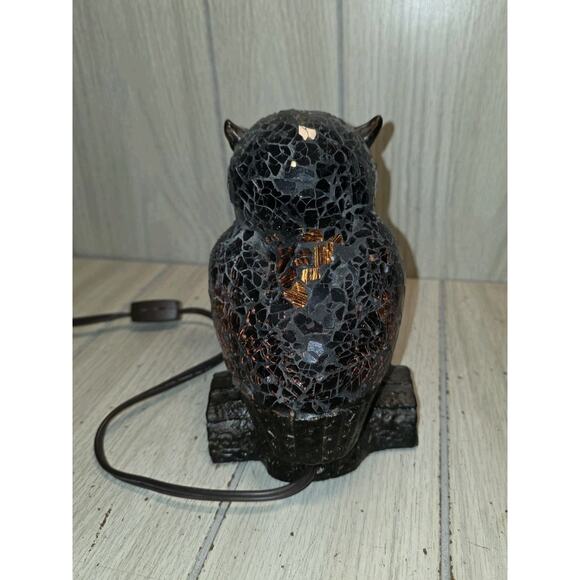 Vtg Tiffany Style Glass Owl Nightlight Mosaic Stained Crackle Table Lamp Decor - Picture 6 of 8